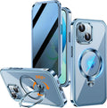[360° Rotatable CD Stand & Built-in Privacy Screen Magnetic Case for iPhone 13 [Compatible with MagSafe & Full Signal] Mil-Grade Shockproof Full Body Anti-Spy Cover for 13-Sierra Blue