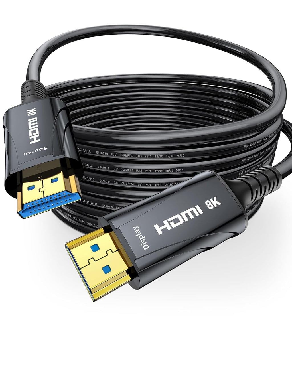 Long 8K Fiber Optic HDMI Cable 150FT - High-Speed HDMI Cord 48Gbps,8K 60Hz，4K 120Hz，HDCP 2.2&2.3，HDR10 - Compatible with HDTV/Monitor/Projector