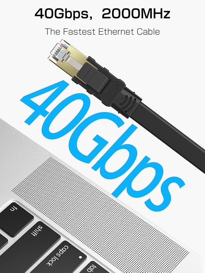 Senetem Cat 8 Ethernet Cable 15FT, High Speed 40Gbps 2000Mhz Flat Internet - Image 2