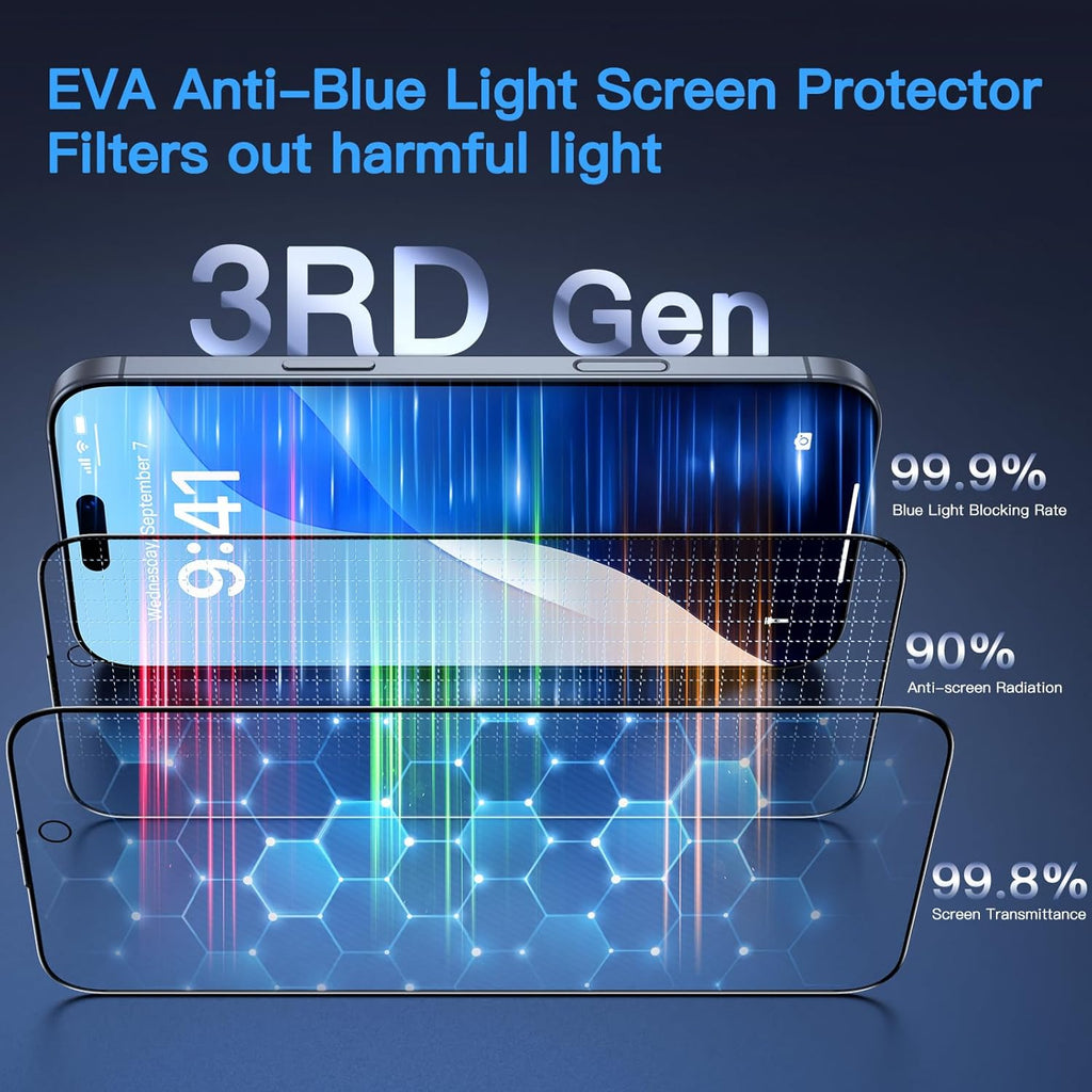 Uyiton Compatible with iPhone 16 Pro Max Screen Protector (Anti-Blue Light) - Shatterproof Full Coverage [Case Friendly] 9H Tempered Glass Screen Protector for iPhone 16 Pro Max, 2 Pack