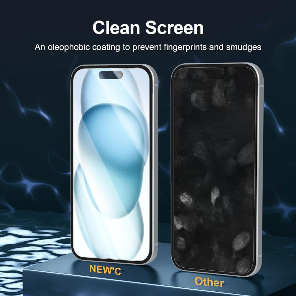 NEW'C 3 Pack Designed for iPhone 16, iPhone 15 Screen Protector (6.1 inches),Enhanced Tempered Glass Protection with easy installation tool included,Ultra Resistant