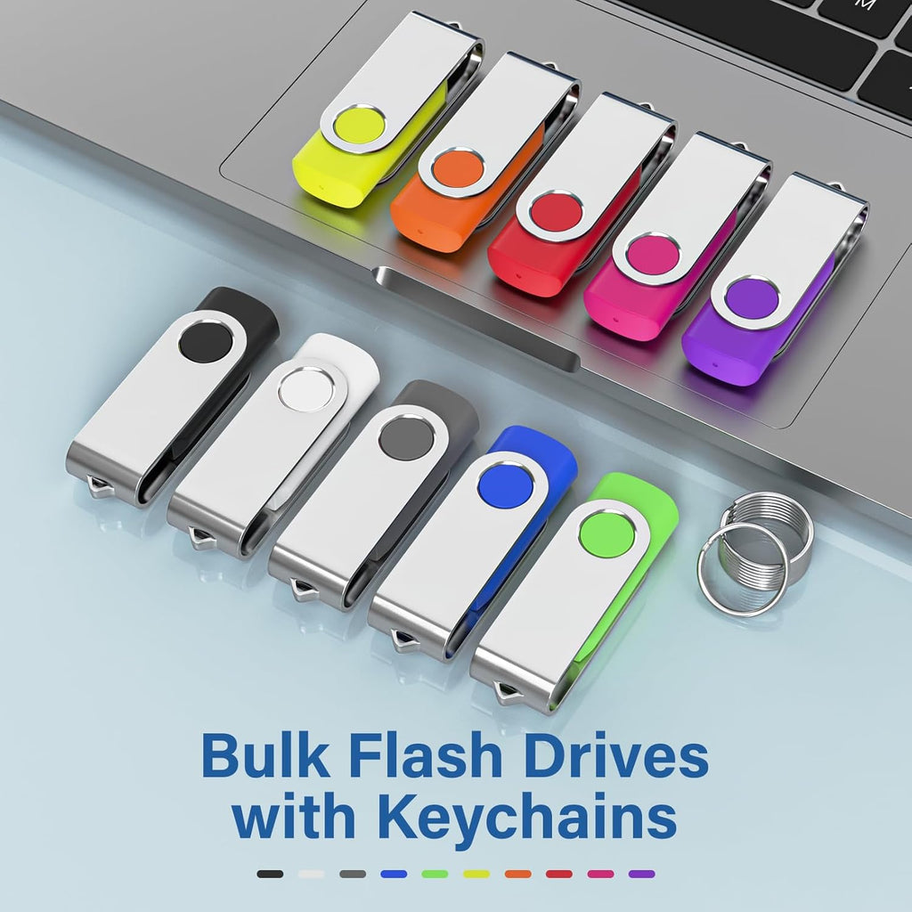 Flash Drives 2GB 10 Pack, USB 2.0 Thumb Drives with Keychains Memory Stick USB Drive Pendrive for PC Laptop Computer (Mixcolors)