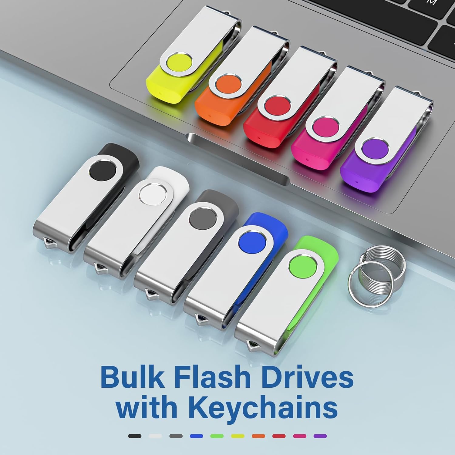 Flash Drives 4GB 10 Pack, Wooolken USB 2.0 Thumb Drives with Keychains Memory Stick USB Drive Pendrive for PC Laptop Computer (Mixcolors)