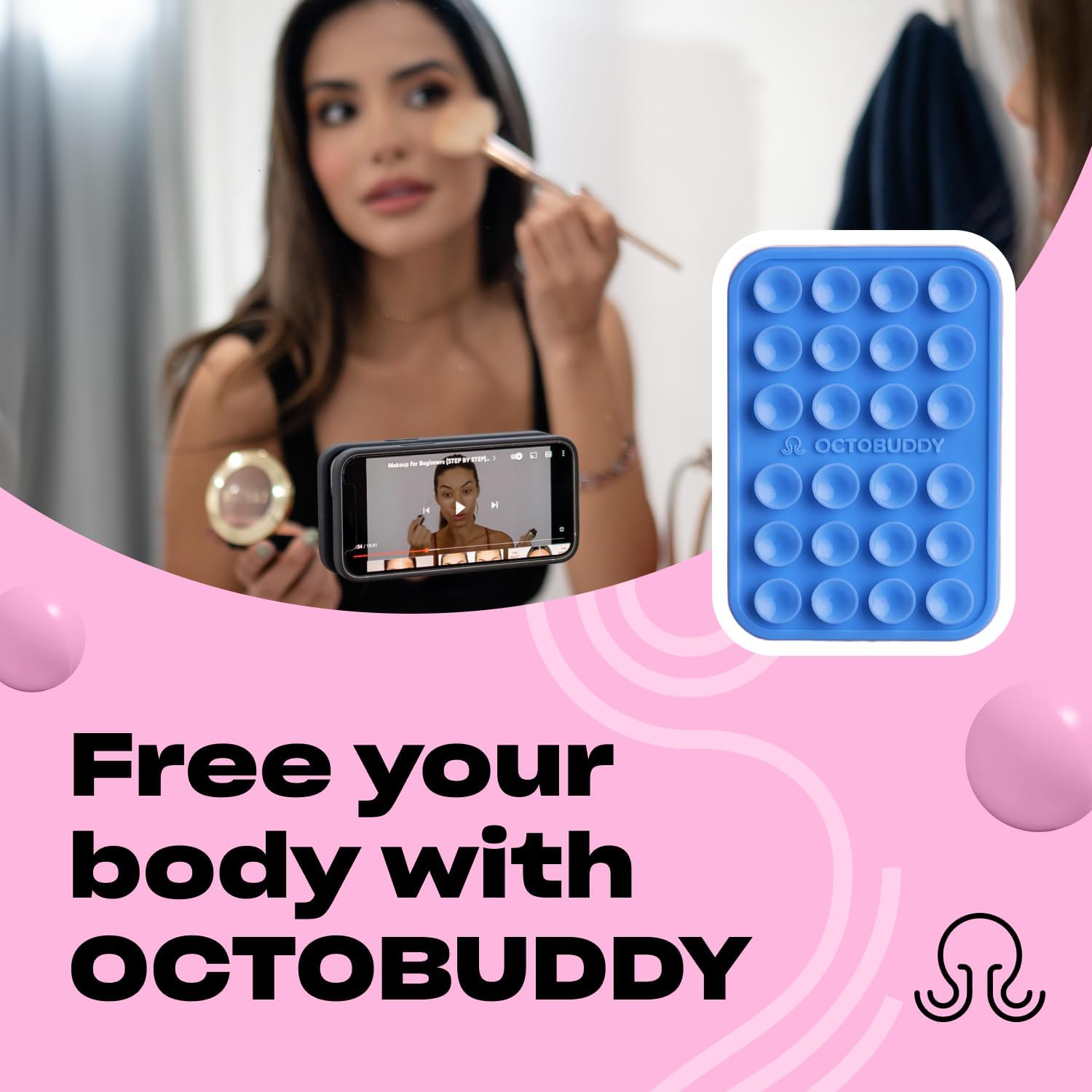Classic - Silicone Suction Phone Case Adhesive Mount - Hands-Free, Strong Grip Holder for Selfies & Videos - iPhone & Android Compatible - 2.25″ x 3.25″, Baby Blue Jay