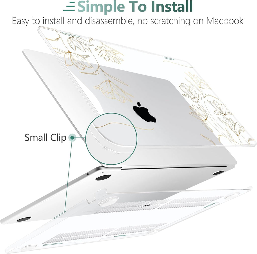 TWOLSKOO for M4 MacBook Air 13.6 inch Case 2025-2022 Release M4 A3240 M3 A3113 M2 A2681, Plastic Hard Shell & Screen Protector & Keyboard Cover & Trackpad Film, Florals X449