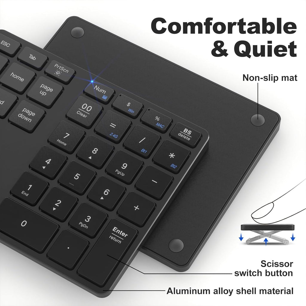 MOFII Bluetooth Number Pad for Laptop - Black Wireless Numeric Keypad 35 Keys USB-C Rechargeable Numpad, Accounting Portable Financial Data 10 Key for Laptop/PC/Desktop/Notebook/Surface Pro