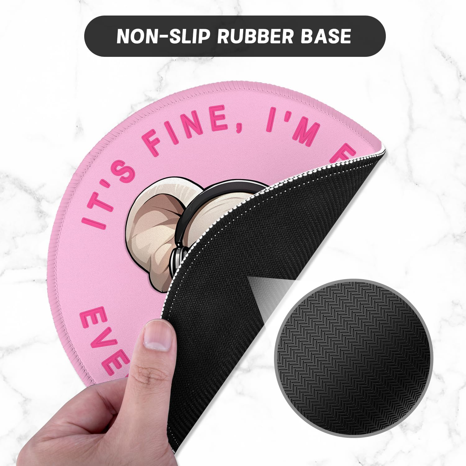 ITNRSIIET Round Mouse Pad with Stitched Edge Premium-Textured Waterproof Non-Slip Rubber Base Desktop Protection Mat Diameter 8.7 inches, Pink Pretty Elephant