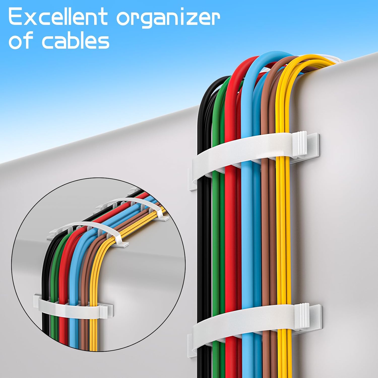 XHF 30pcs Adhesive Cable Wire Clips White, Outdoor Cable Management Wire Organizer Cord Holder for Under Desk, Car, Wall, TV PC Ethernet Cable