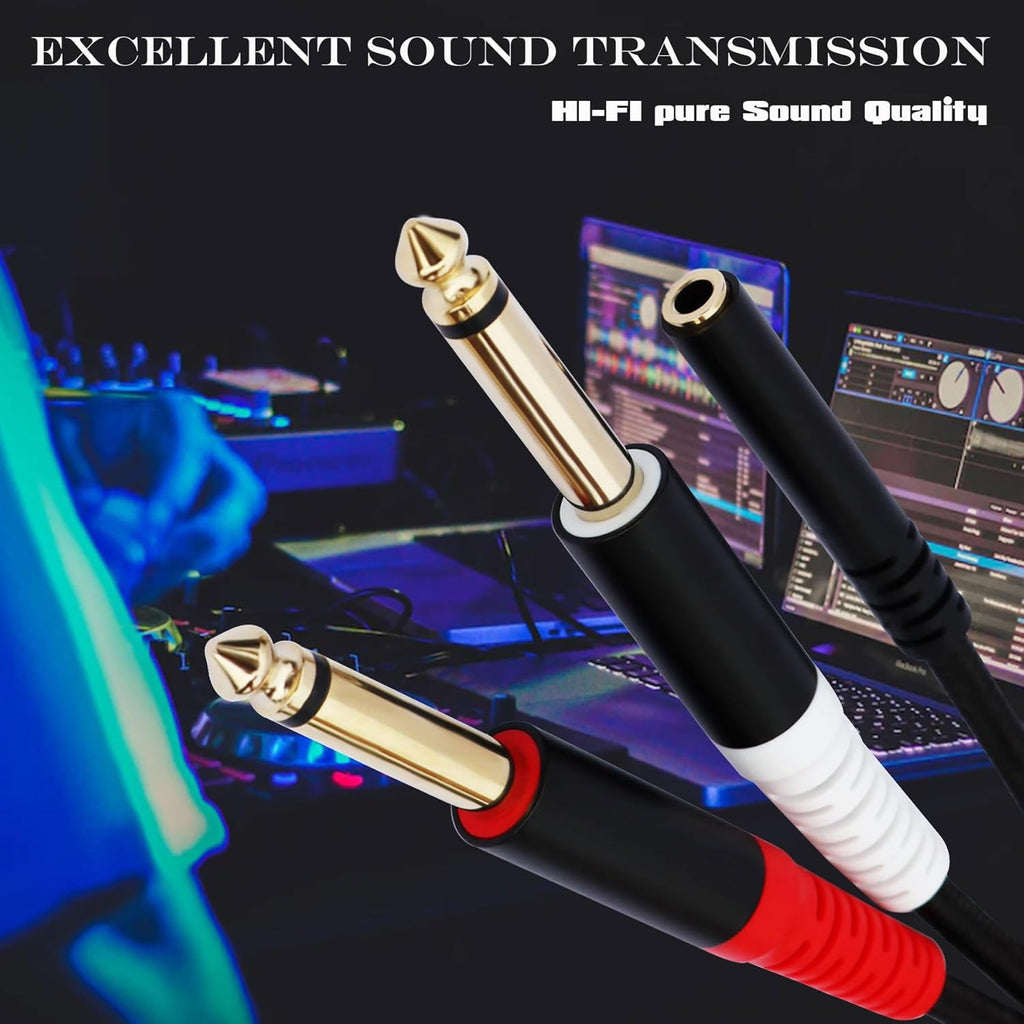 3.5mm to 1/4 Adapter Cable, 3.5mm TRS Female to Dual 1/4 inch TS Male Y Splitter Cable Adapter, Mini Jack Stereo to 2 Quarter inch Mono Insert Cable - 1 ft