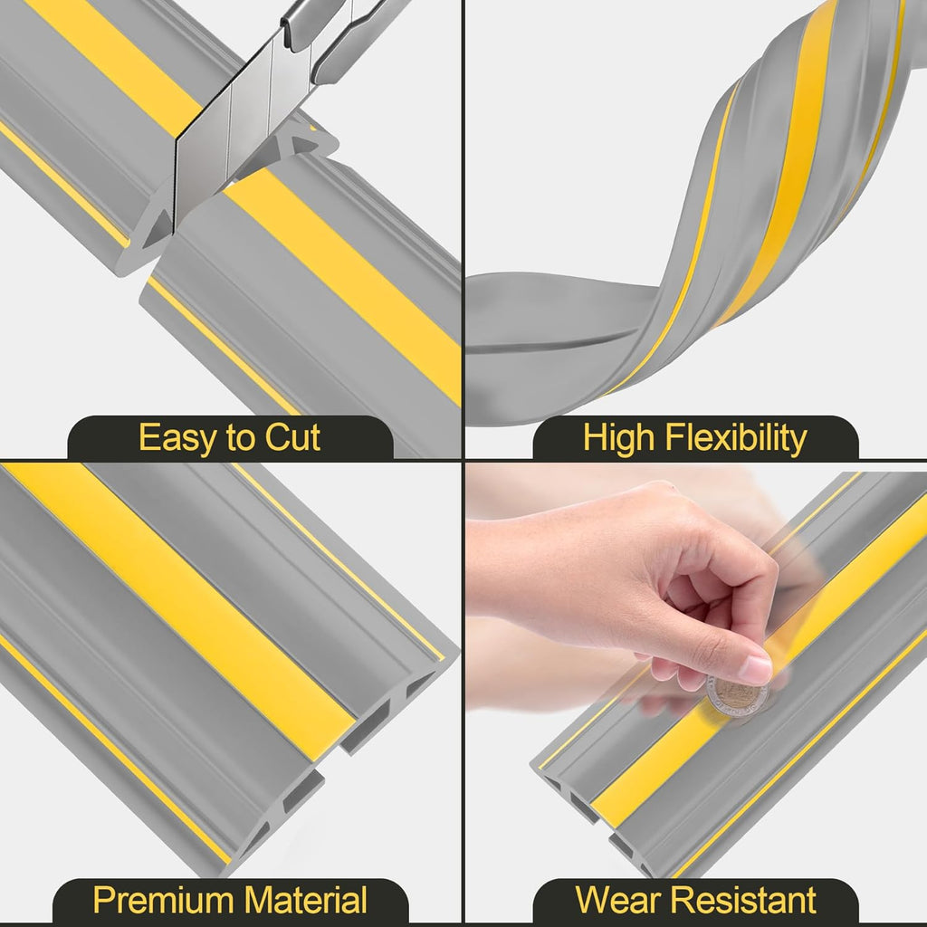 MYFAMIREA 10FT Floor Cord Cover Heavy Duty Cable Cover Protector 3 Channels Extension PVC Floor Wire Cover Outdoor Cord Hider Management Cord Cover for Wire on Floor for Home Office Outdoor, Grey