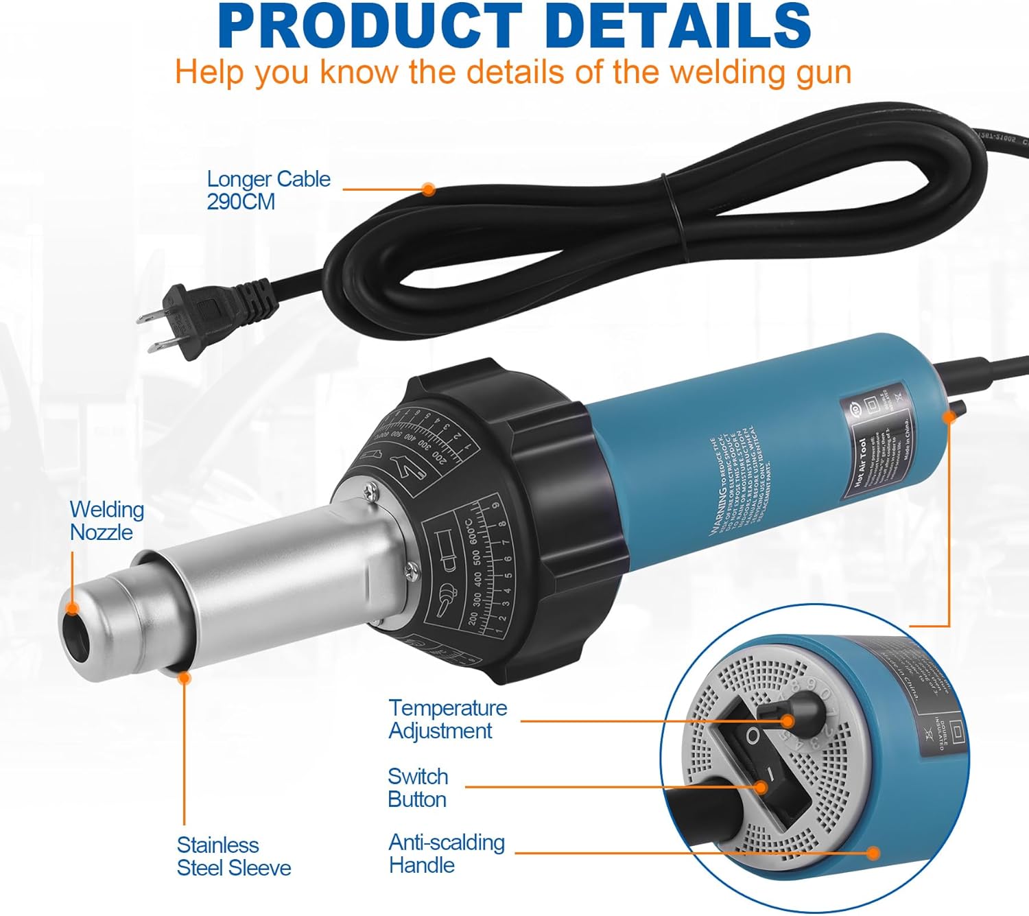 Iglobalbuy 1600W Hot Air Plastic Welder Kit - Vinyl PVC TPO Welding Torch with Various Nozzles & Carrying Case