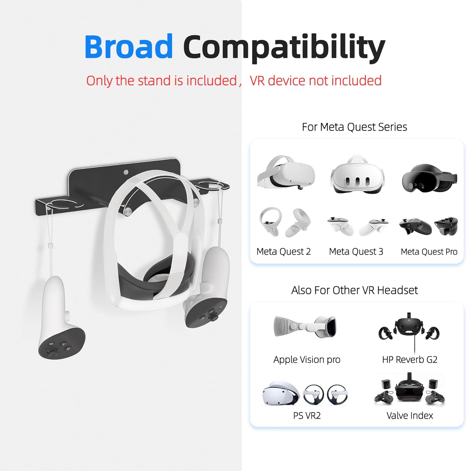 VR Headset Wall Mount Storage Stand Hook Compatible with Meta Quest 3/Meta Quest 3S/Quest Pro/Quest 2 Metal VR Headset Hook Storage Rack Holder(Aluminum Alloy-Black)