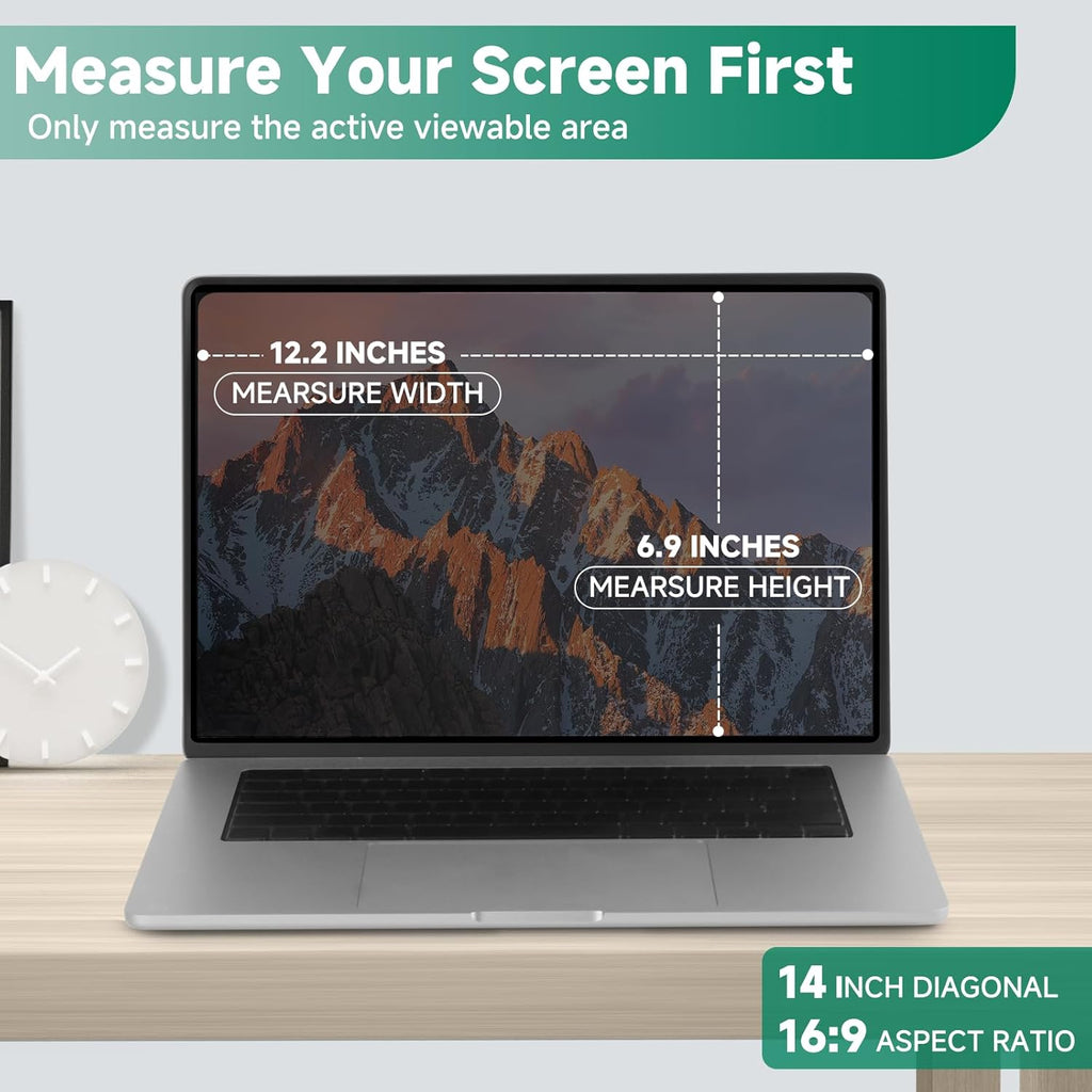Nano-Suction Laptop Privacy Screen 14 Inch 16:9, Removale Screen Privacy Shield for Laptop, Anti Glare, Anti Bule Light, Screen Protector for Lenovo HP Dell Acer Asus Thinkpad