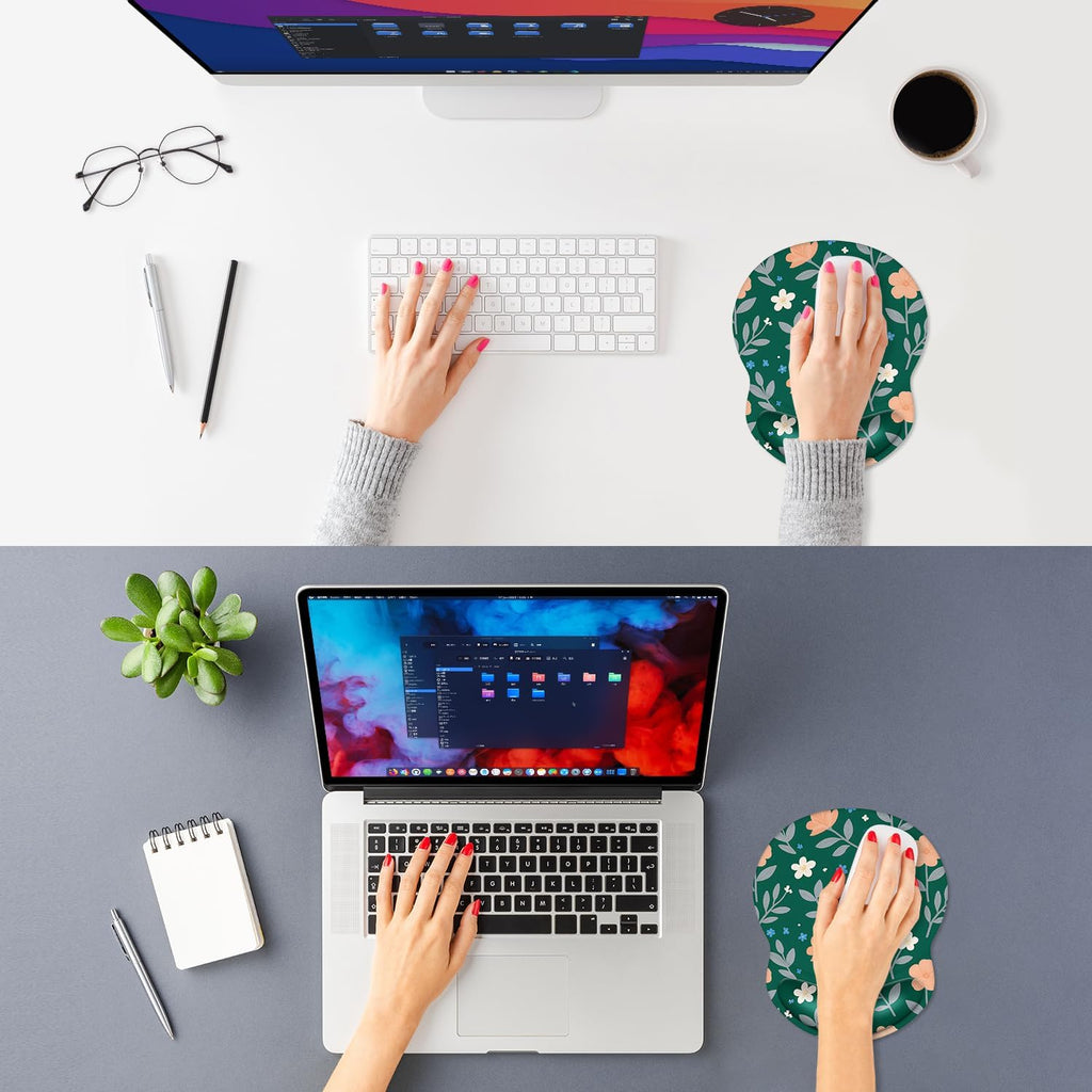 ITNRSIIET Ergonomic Mouse Pad with Comfort Gel Wrist Rest, Non-Slip PU Base, Smooth Textured Surface, Reduces Hand Fatigue & Wrist Pain, 8.7 x 7.2 Inch for Office Gaming Home, VintageBloom