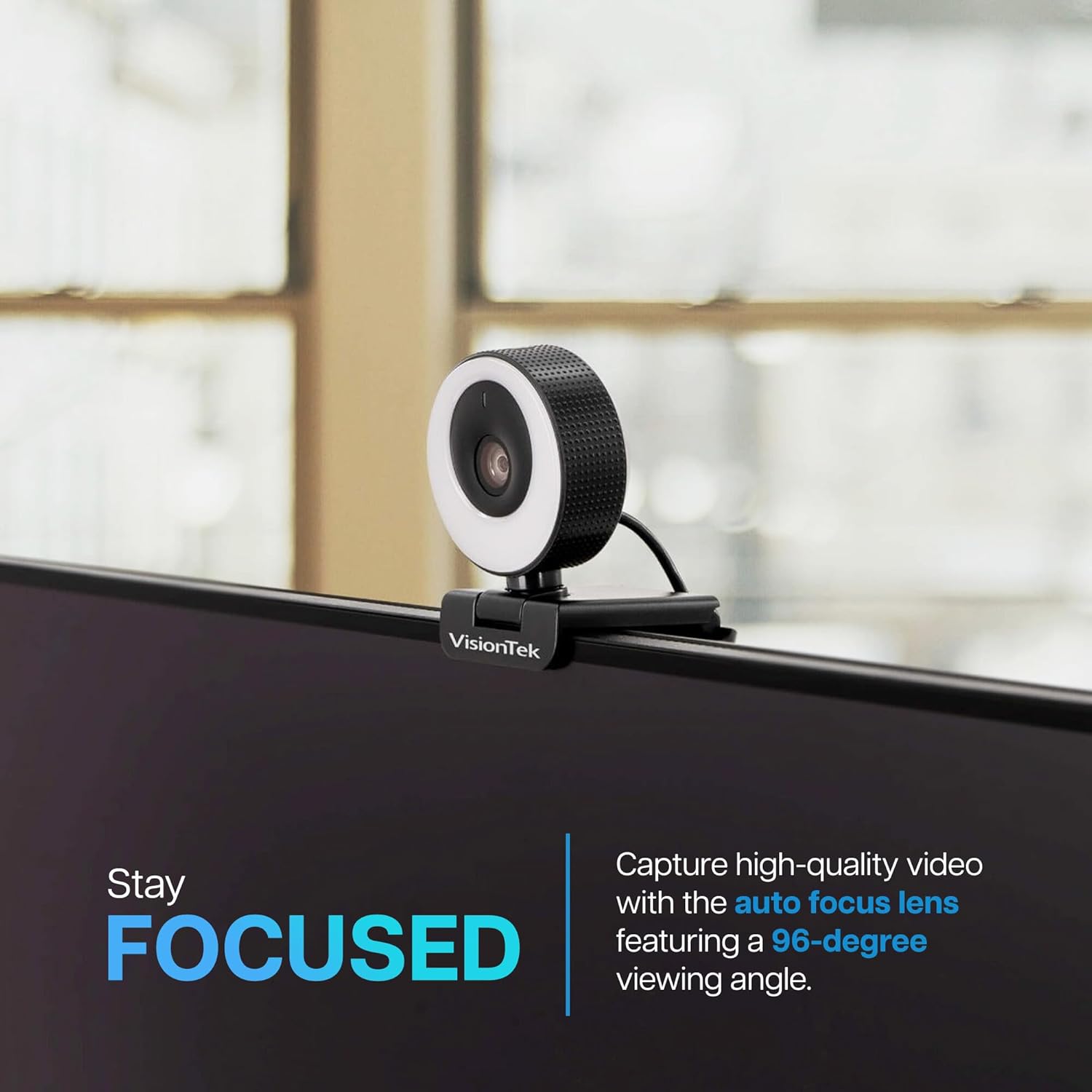VisionTek VTWC40 Premium Autofocus Full HD 1080P 60FPS Webcam, Chromebook, Computer Video Camera, Digital Dual Microphones, Privacy Cover, 96-Degree Viewing Angle, Work, Study, & Stream (901442)