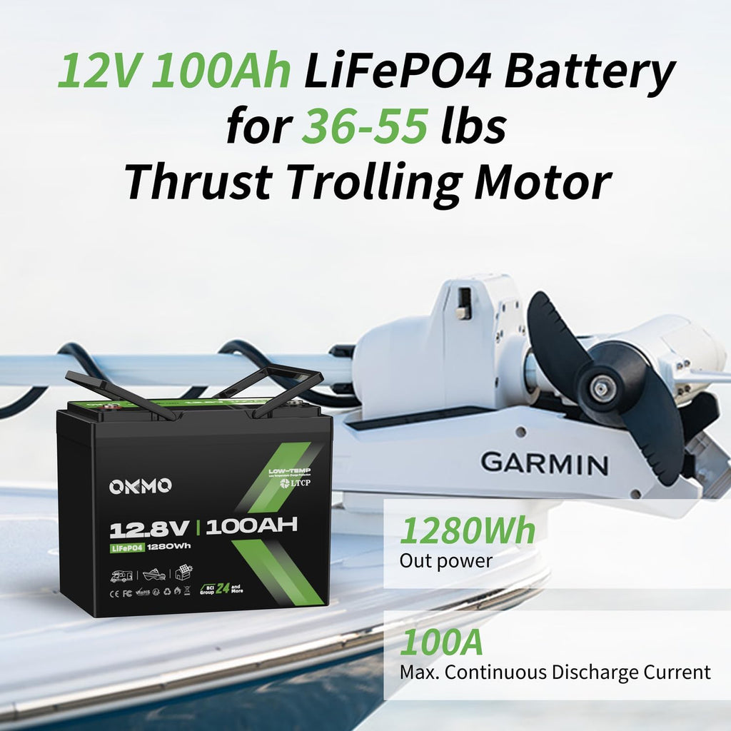 12V 100Ah LiFePO4 Battery, BCI Group 24, Built-in 100A BMS, 1280Wh Rechargeable Deep Cycle Lithium Battery, 15000+ Cycles, Low Temp Protection, for RV, Marine, Solar, Trolling Motor, Home, Off-Grid