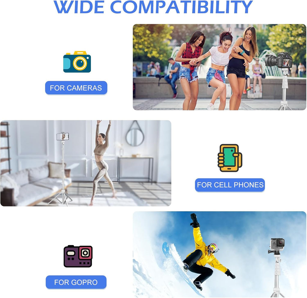 Sensyne 67" Phone Tripod & Selfie Stick, Extendable iPhone Tripod Stand with Wireless Remote and Phone Holder, Compatible with Cell Phone, Camera (Silver)