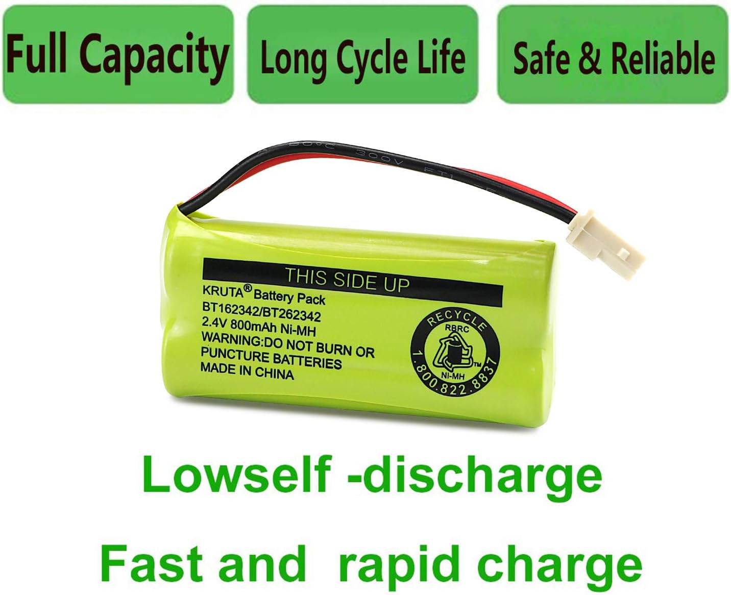 Kruta BT166342 BT266342 Battery 2.4V 800mah Replacement Battery Pack Compatible with for BT183342 BT283342 BT162342 BT262342 VTech CS6114 CS6419 CS6719 at&T EL52300 CL80111 Cordless Phone (Pack 4)