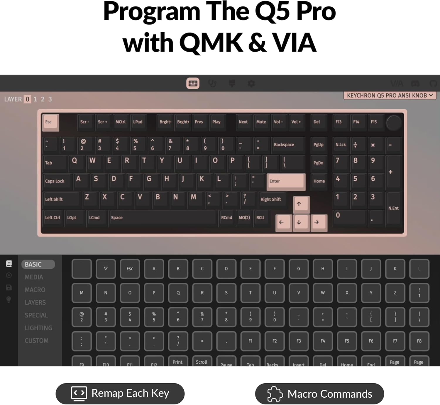 Keychron Q5 Pro QMK/VIA Wireless Custom Mechanical Keyboard, 96% Layout with Programmable Knob, KSA Double-Shot PBT Keycaps with Hot-swappable K Pro Brown Switch for Mac Windows Linux - Gray