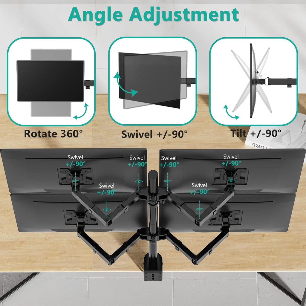 WALI Quad Monitor Desk Mount, 4 Monitor Stand Fits Heavy Duty Computer Screen up to 27 inch, Full Adjustable Arm Holds up to 22 lbs per Arm (M004), Black