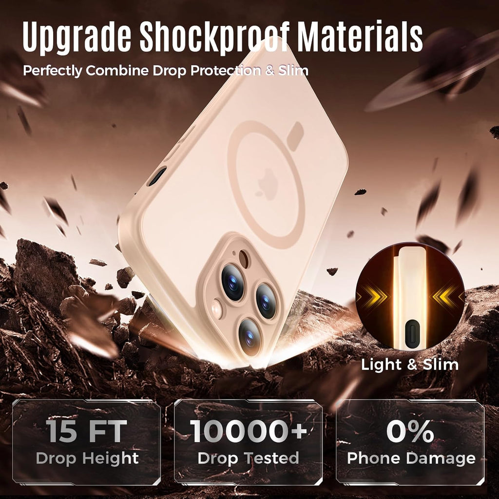 Designed for iPhone 12 Pro Case, Compatible with MagSafe, with Privacy Screen Protectors X2, [Camera Protection] [15FT Military Drop Protection] Shockproof Phone Case, 6.1", Light Brown