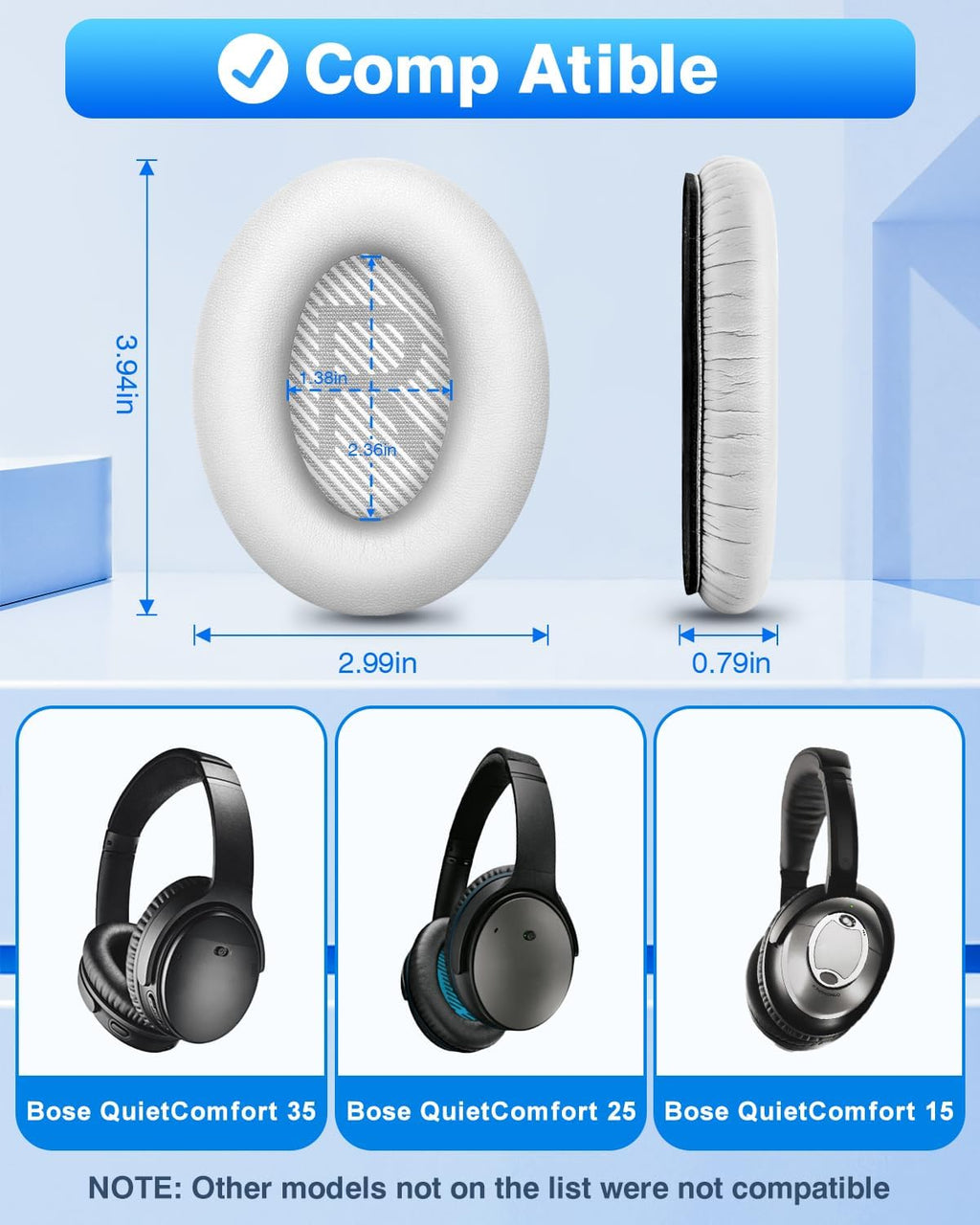 Link Dream Ear Pads for Bose Quiet Comfort 35 Soft Protein Leather Replacement Earpads Ear Cushions Ear Pad for Bose QC 35/25 / 15 QC2 / Ae2 / Ae2i / Ae2W / Sound Link/Sound True (White)