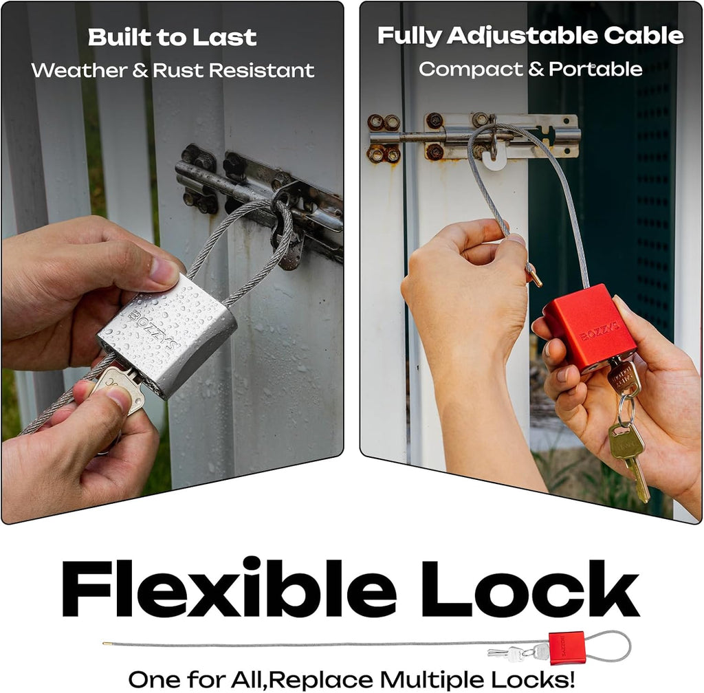 Cable Padlock with 3 Keys | L 1.15ft(0.35m),D 1/6in(4mm) Adjustable Steel Cable Lock | Aluminum Locks for Bikes, Gate, Lockers & Outdoor Gear | Weatherproof & Black
