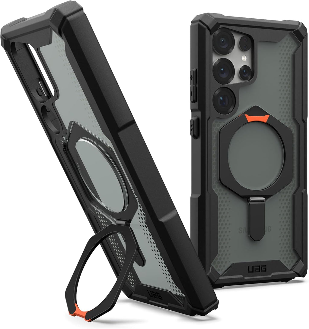 URBAN ARMOR GEAR UAG for Samsung Galaxy S25 Case 6.2" with Kickstand Plasma XTE - Compatible with Magnetic Charging Transparent Rugged Military Drop Tested Protective Cover, Black/Orange