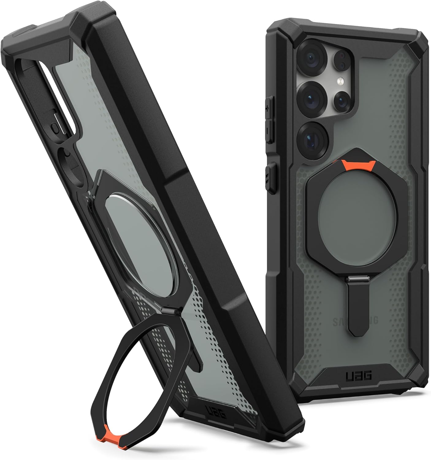 URBAN ARMOR GEAR UAG for Samsung Galaxy S25 Case 6.2" with Kickstand Plasma XTE - Compatible with Magnetic Charging Transparent Rugged Military Drop Tested Protective Cover, Black/Orange