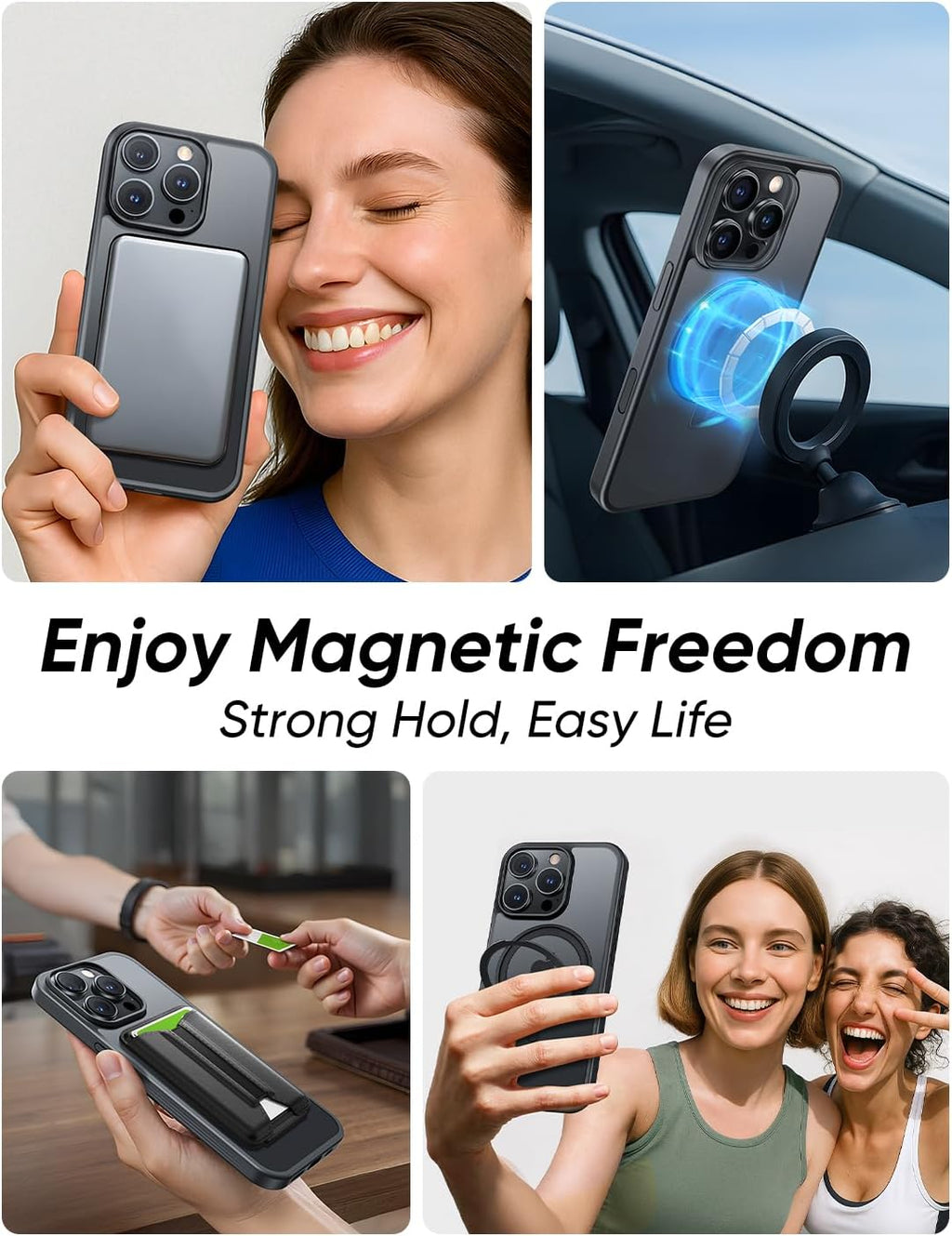 MAGIC JOHN 360° Rotatable Magnetic Invisible Stand for iPhone 14 Pro Max Case [Anti-Slip Grip] [Compatible with MagSafe] 16FT Shockproof for iPhone 14 Pro Max Case with Kickstand, Black