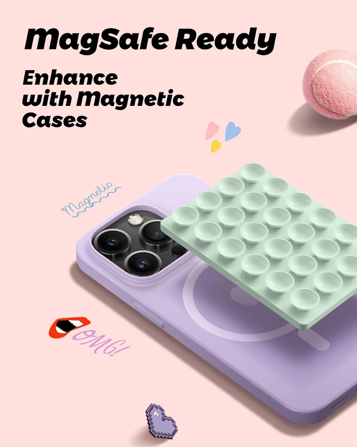 amBand Cute Preppy Stuff Silicone Suction Cup Phone Mount, Detachable Sticky Grip Holder for MagSafe Case, Easy to Use Video Accessories for Yoga/Dance/Call/Fitness, Matcha Green