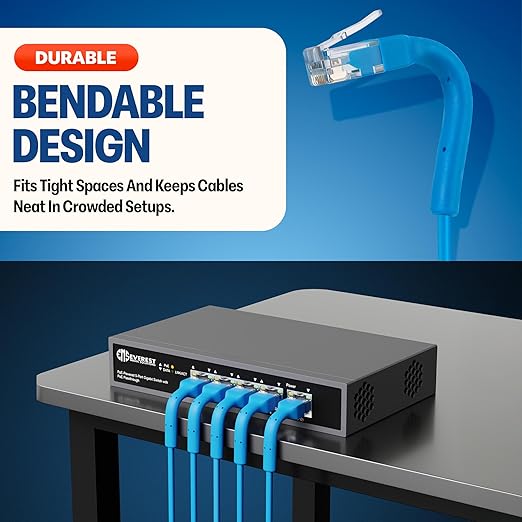 Everest Ultra Slim Cat6a Ethernet Patch Cables 2ft Blue - Image 2
