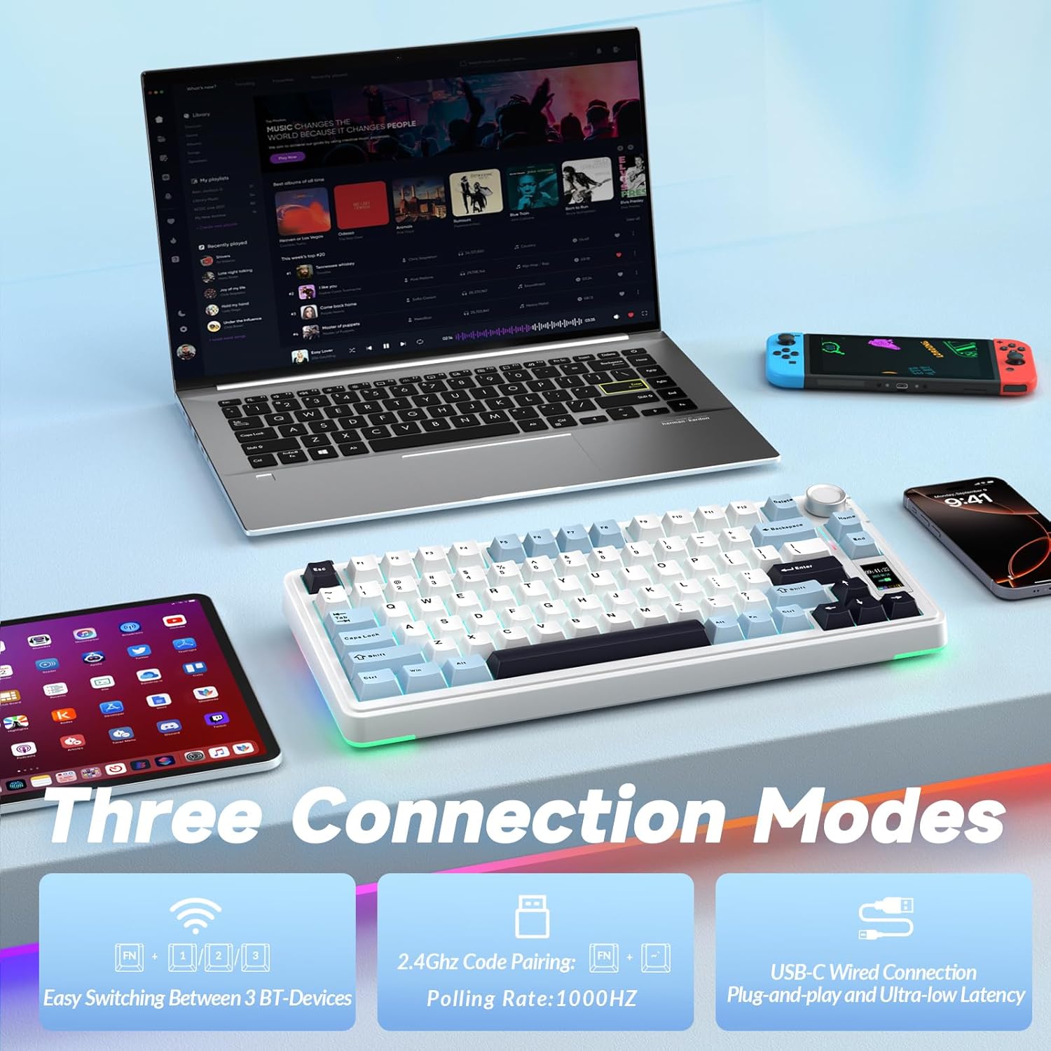 AULA S75 PRO Wireless Mechanical Keyboard with Screen&Knob, 75% Hot Swappable Gaming Keyboard with Pre-lubed Switches, RGB Backlit, PBT Keycaps Creamy Sounding Pc Gaming Keyboards