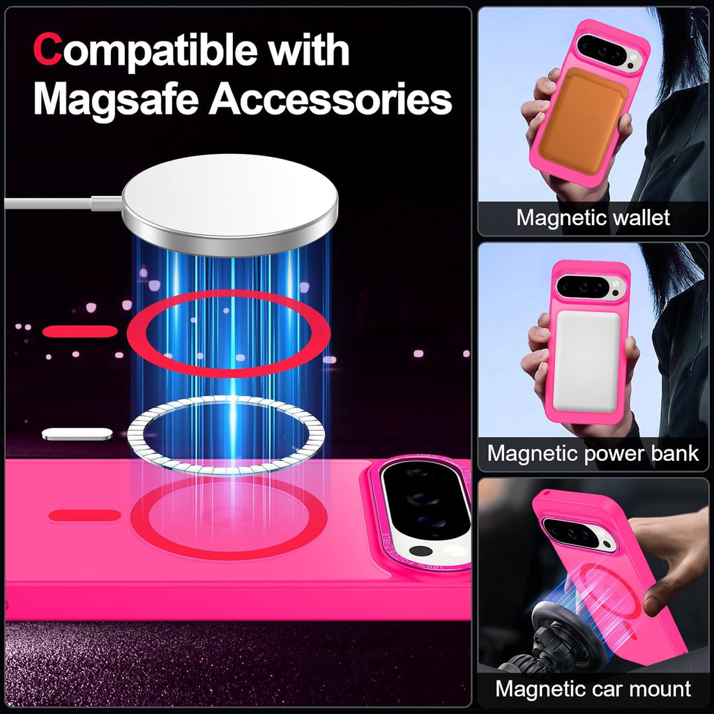 Magnetic for Google Pixel 9 Pro XL Case, [Military Grade Drop Protection] [Compatible with MagSafe] Shockproof Slim Translucent Matte Anti-Slip for Women Girls Men Case, Hot Pink