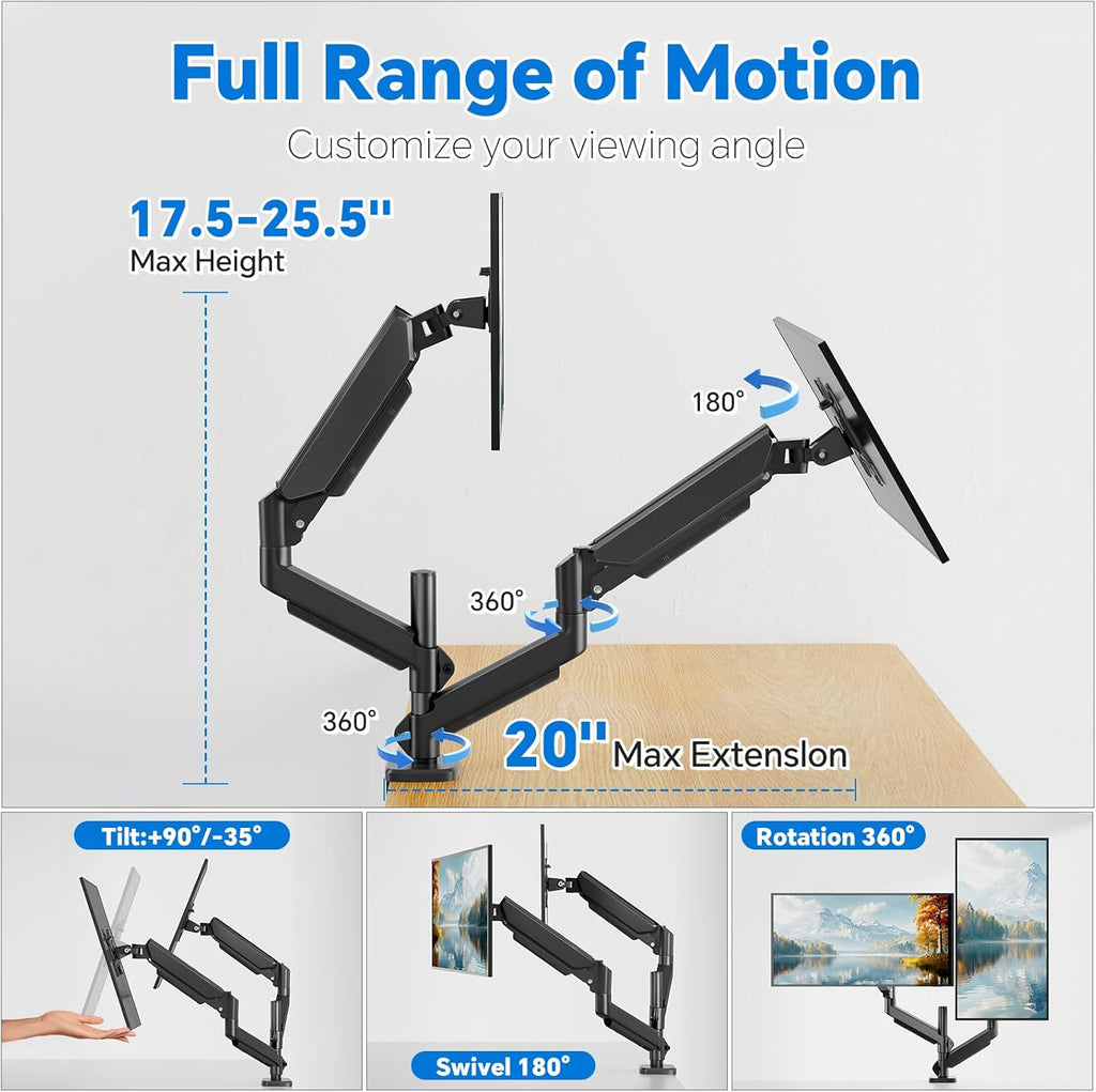 Simple Trending Dual Monitor Stand for 17-32 inch Computer Screens, Computer Stand, Adjustable Stand for 2 Monitors Holds up to 20 lbs, Black
