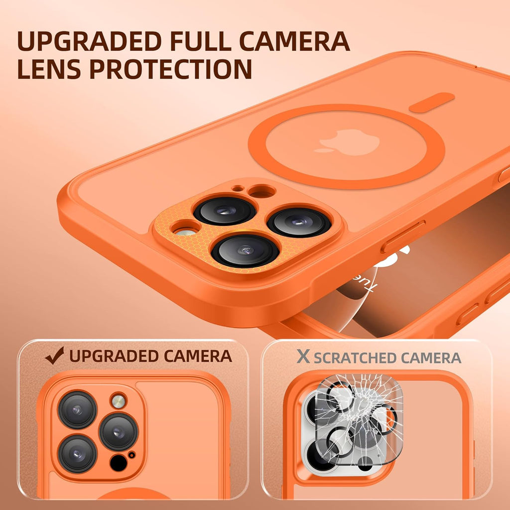 BERFY Magnetic for iPhone 16 Pro Max Case, Compatible with MagSafe, [Built-in 9H Tempered Glass Screen Protector & Camera Protection] Full Body Translucent Matte Phone case for 16 Pro Max, Orange