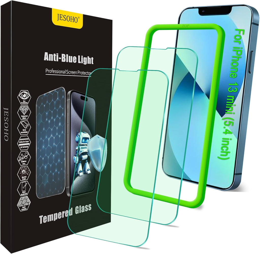 Blue Light Screen Protector for iPhone 13 mini (5.4-inch), Eye Protection,Tempered Glass Film, Scratch-Resistant, No Bubble with Easy Installation Kit, 2 Pack