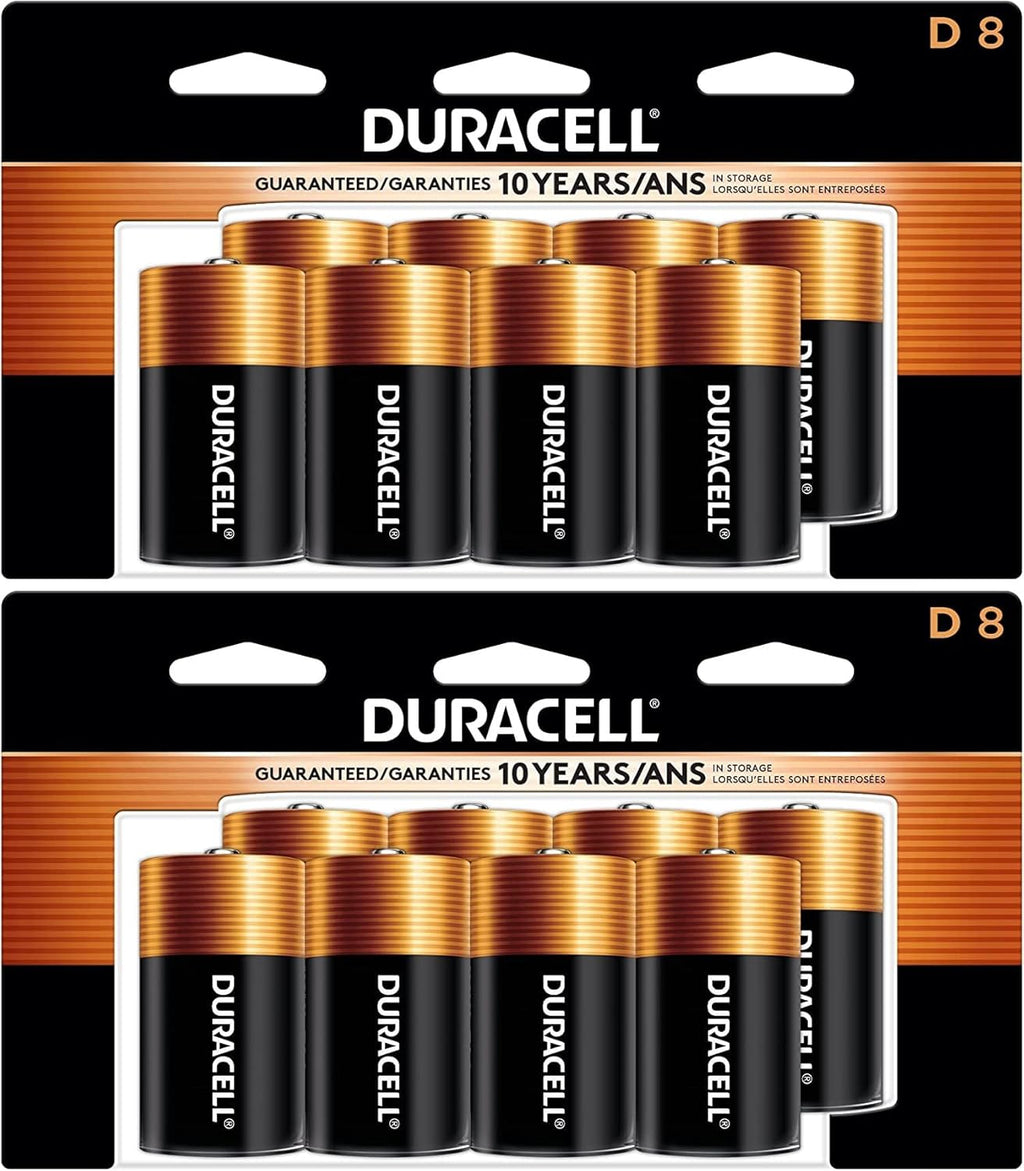 Duracell - CopperTop D Alkaline Batteries with recloseable Package - Long Lasting, All-Purpose D Battery for Household and Business - 8 Count (Pack of 2)