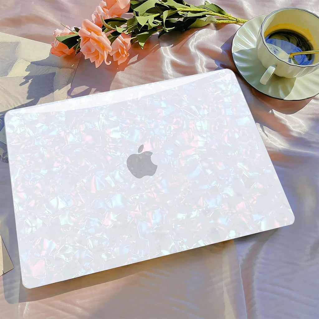 B BELK Compatible with MacBook Air 13 inch Case 2025 2024 2023 2022 M4 M3 M2 A3240 A3113 A2681, Plastic Laptop Hard Shell +Keyboard Cover +Screen Protector for MacBook Air 13.6 inch Case, Shiny Pearl