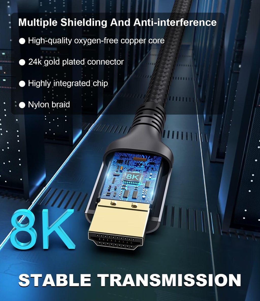 Certified 10K 8K HDMI 2.1 Cable 13 FT, 48Gbps Ultra High Speed HDMI Cable with Ethernet 4K 240Hz 165Hz 144Hz 120Hz 8K60Hz eARC HDCP2.3 HDR10+ PC Laptop TV Monitor Projector