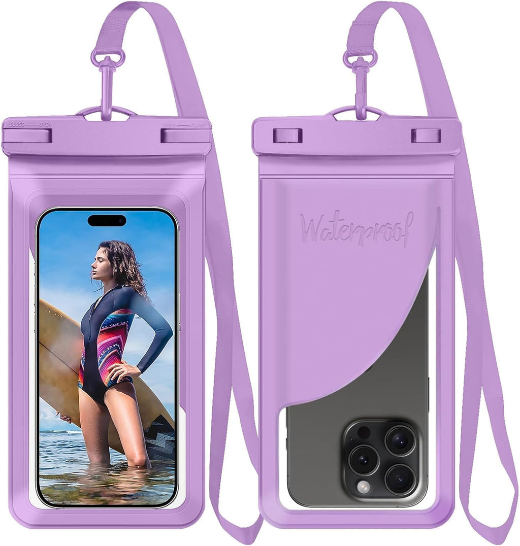 Universal Waterproof Phone Case, with Inside Card Holder, Large Dry Bag Compatible for iPhone 16 15 14 13 12 Pro Max XS Plus for Galaxy S22, IPX8 Beach Travel Essentials, 1 Pack-Purple-8.3″