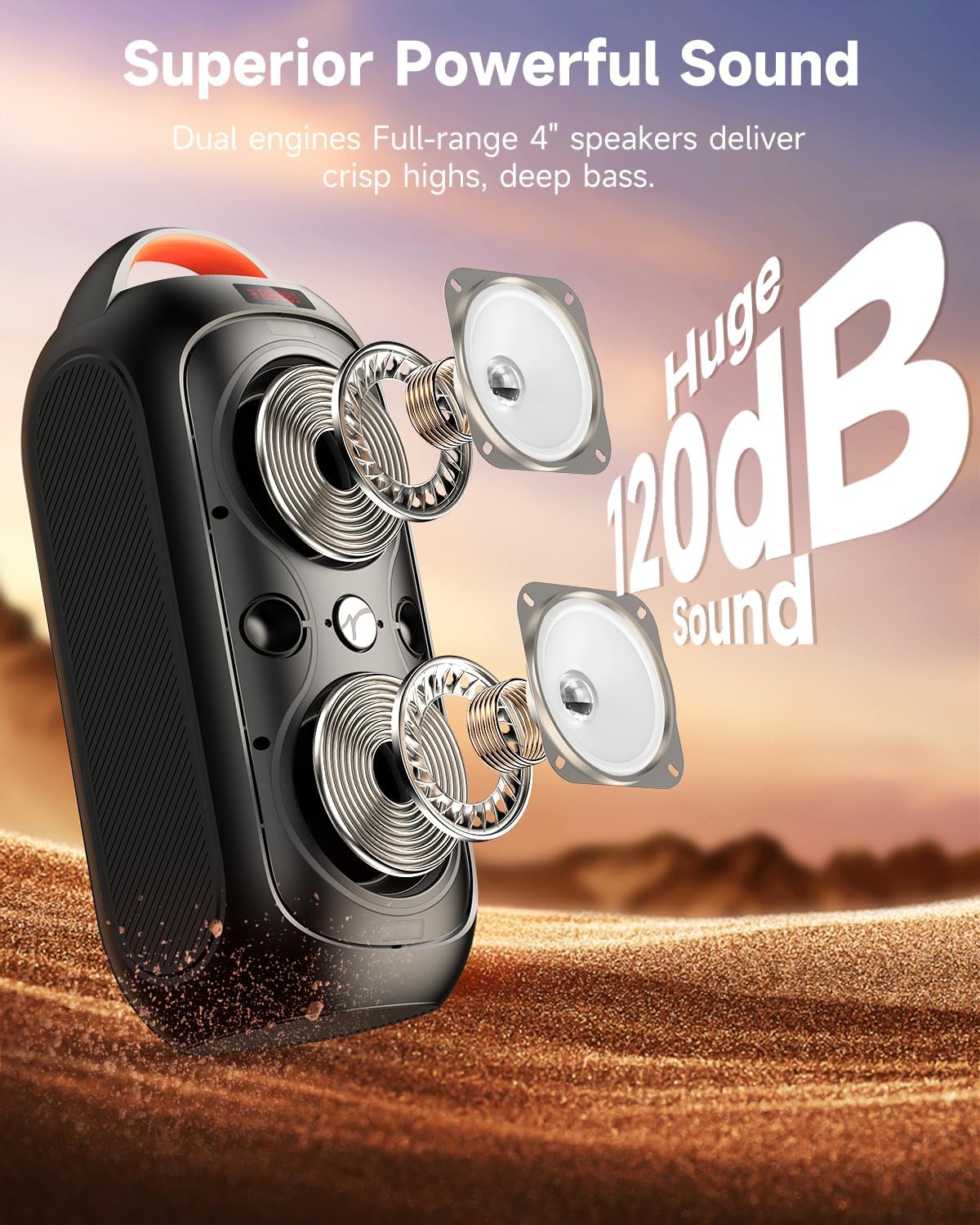 Wireless TWS Portable Bluetooth Speaker, Beat-Driven Lights, 120dB Loud Stereo Party Speaker with Bluetooth 5.3, USB/TF/AUX/FM/Mic, Built-in Carry Handle, Powerful Sound for Home,Outdoor,Party,Camping