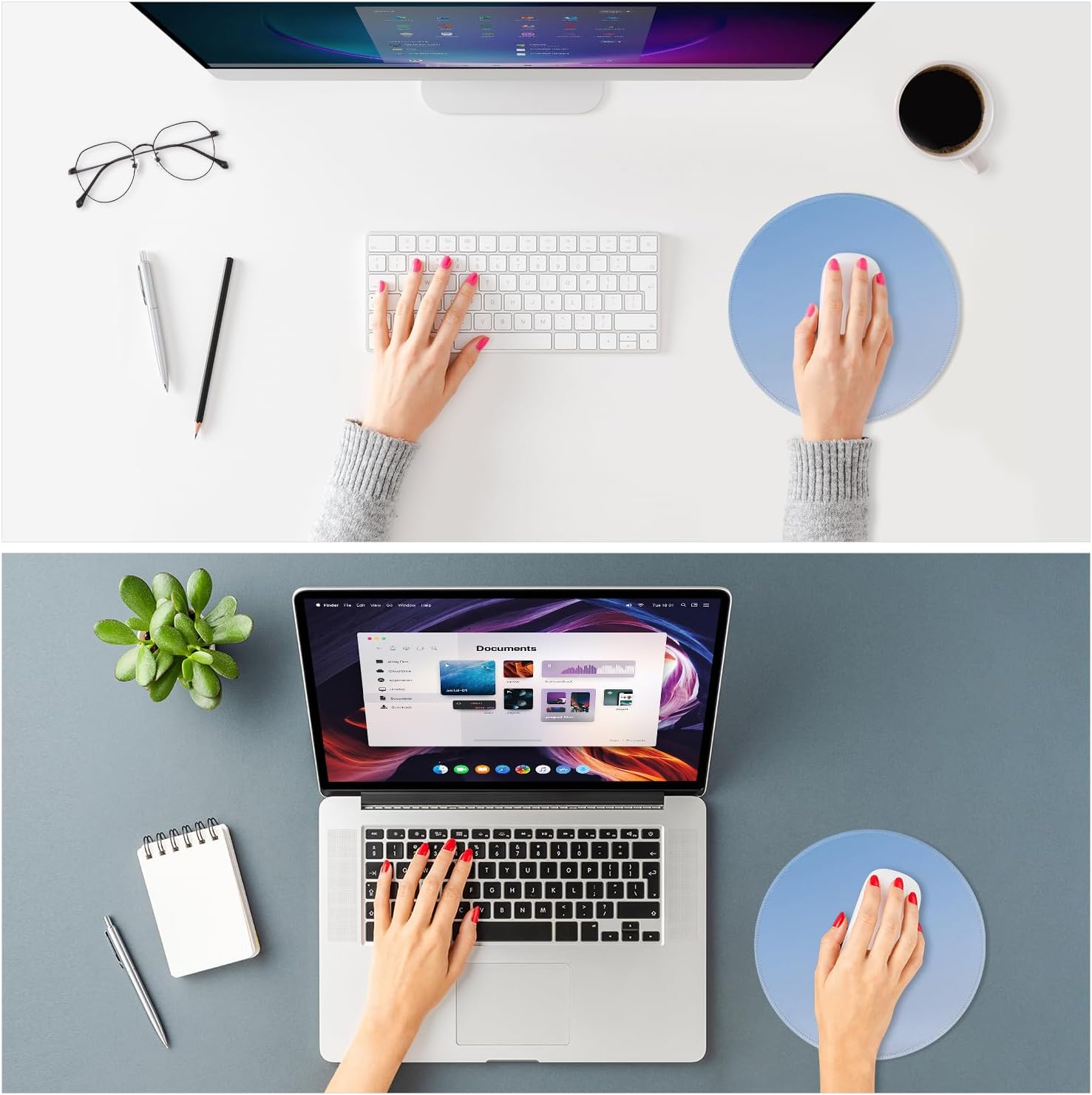 ITNRSIIET Mouse Pad Non-Slip Rubber Base Smooth Surface Stitched Edges Waterproof Durable Compatible with All Mice for Office & Gaming, Desk Accessory, Diameter 8.7 inch, Azure Gradient