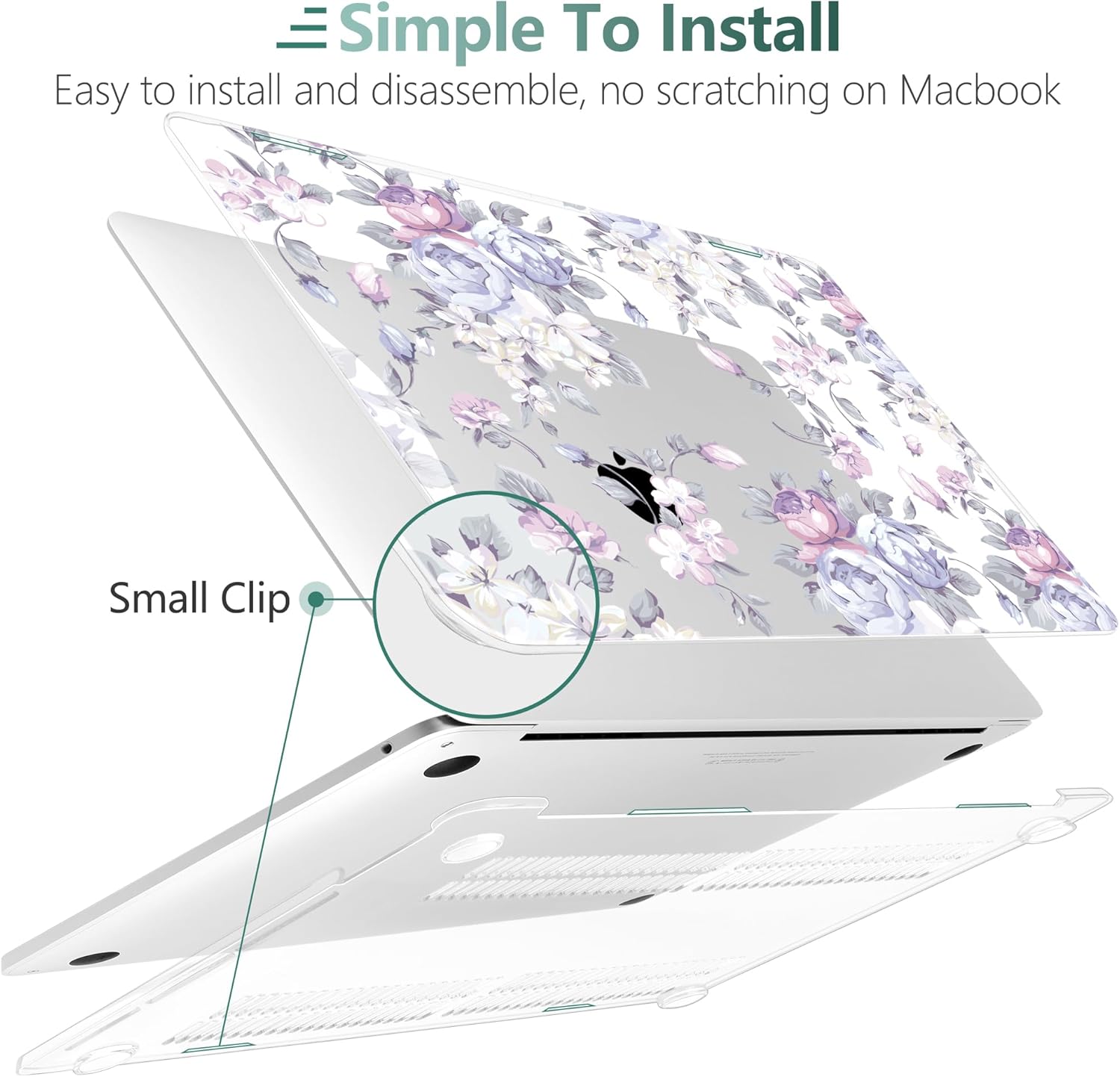 TWOLSKOO Compatible with MacBook Pro 13 inch Case 2023-2016 A2338 M2/M1 A2251 A2289 A2159 A1989 A1706, Plastic Hard Shell Cover & Keyboard Skin & Screen Protector, Purple Peony