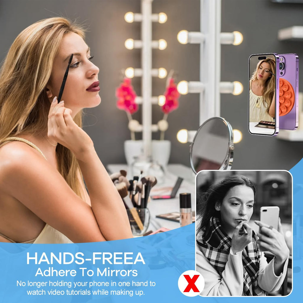 Silicone Suction Cup Phone Mount, Magnetic Suction Phone Case Stand, Mirror Shower Phone Holder, Perfect for Selfies and Videos Creators, Hands Free Holder Mount-Orange
