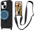 for iPhone 15 Case with Lanyard [Compatible with MagSafe], Crossbody Phone Case with Neck Strap Adjustable, Magnetic Phone Cover for iPhone 15 6.1'' Black
