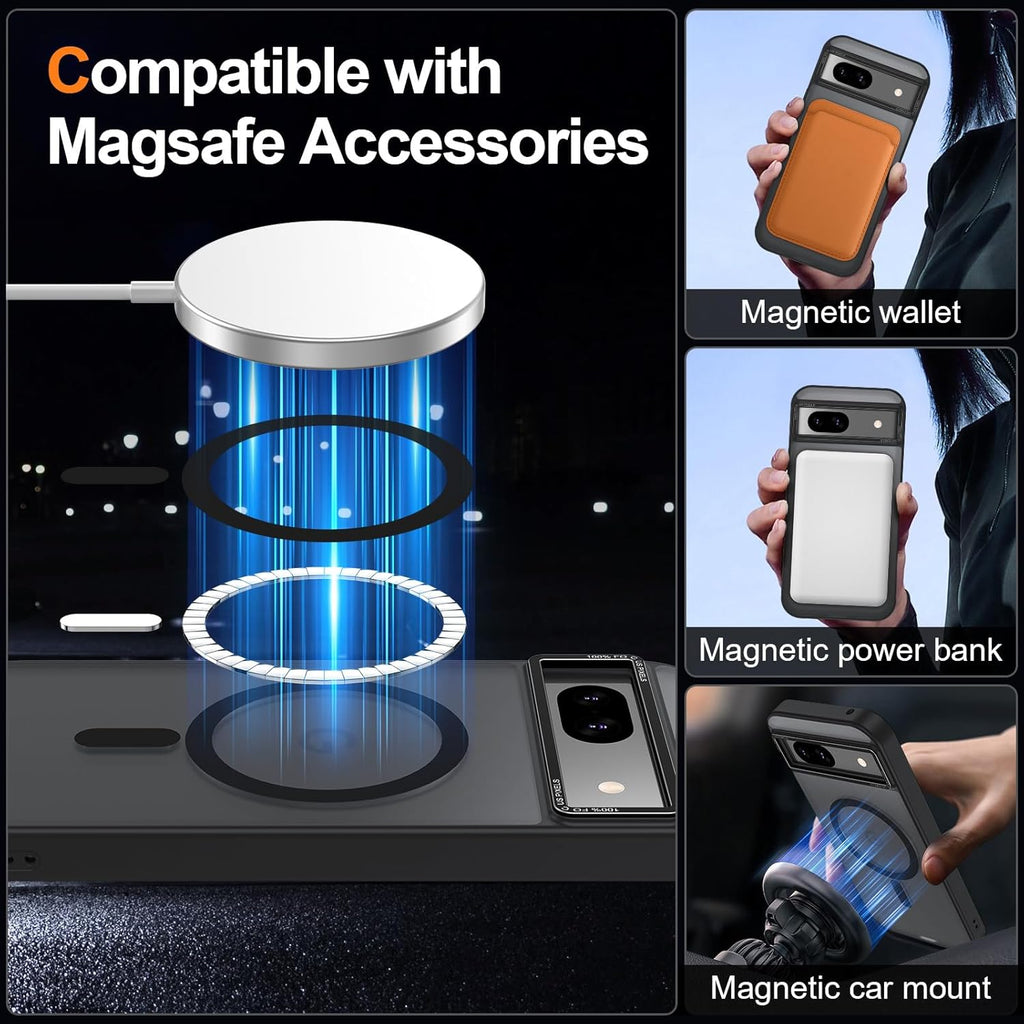 Magnetic for Google Pixel 8a Case, [Military Grade Drop Protection] [Compatible with MagSafe] Shockproof Slim Translucent Matte Anti-Slip for Women Girls Men Case, Black