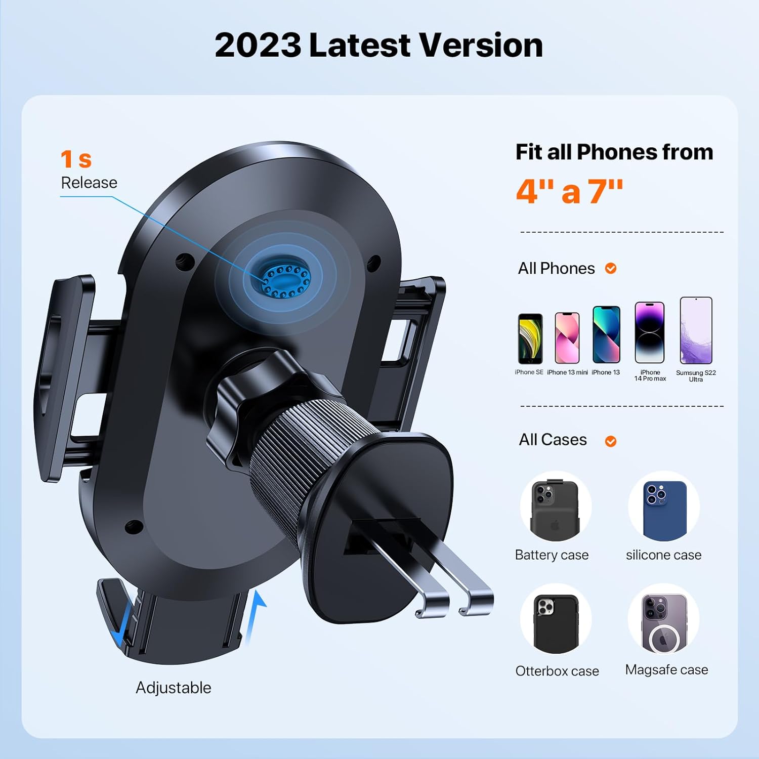 Miracase Phone Holders for Your Car, [Thick Case & Heavy Phone Friendly] Universal Cell Phone Car Mount, 3-in-1 Phone Mount for Car Dashboard Windshield Air Vent Fit for All Smartphones, Grey