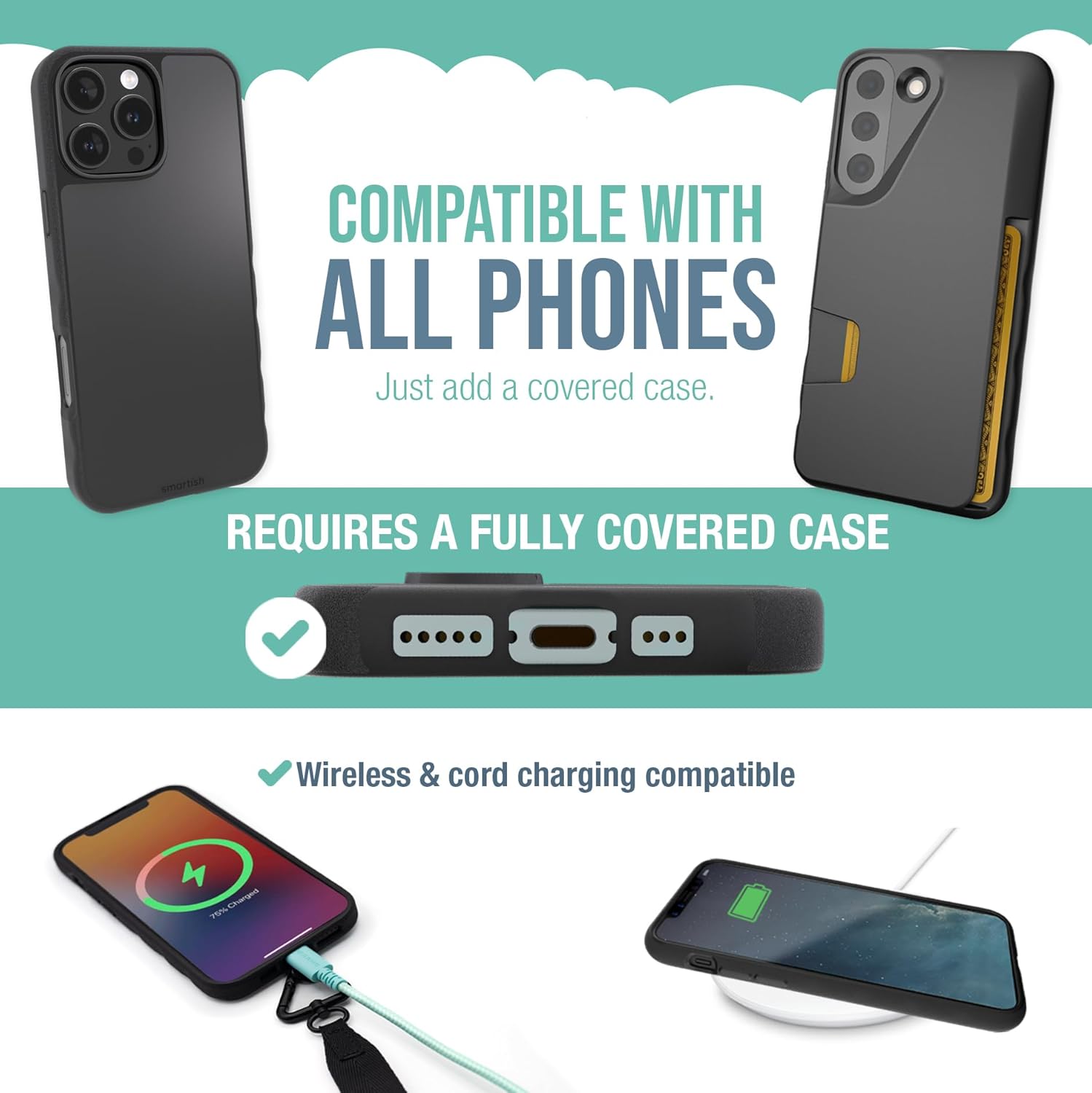 Smartish Phone Wristlet - Case Clinger - Universal iPhone Holder with Detachable Wrist Strap Loop with Phone Insert Unisex Gift for All Phone Cases iPhone, Galaxy, Pixel - Black Tie Affair