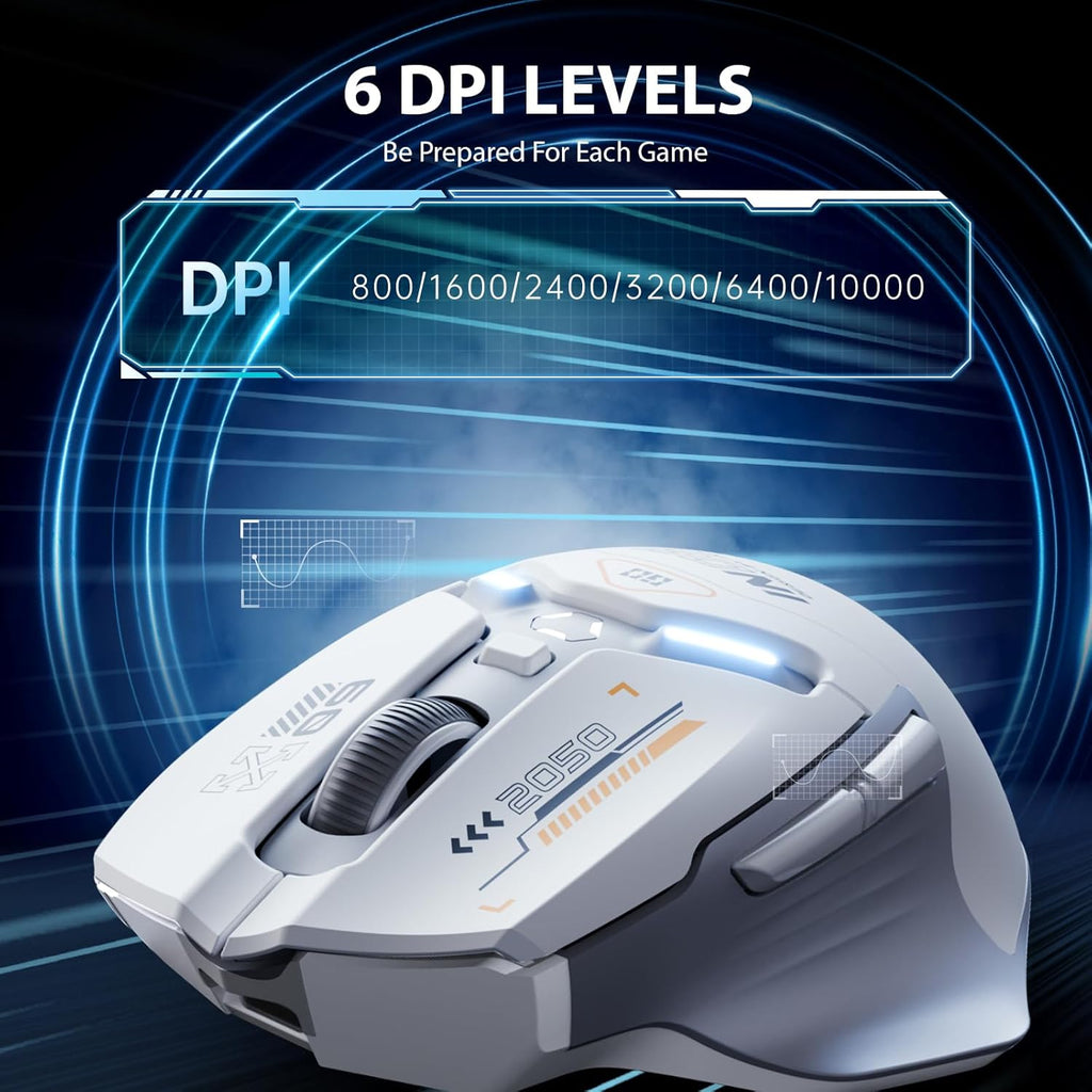 INPHIC IN9 Wireless Gaming Mouse, True Tri-Mode Bluetooth/Type-C Wired/2.4G Wireless Connection, 10000 DPl, Fully Programmable, RGB Backlit, for Laptop PC Mac